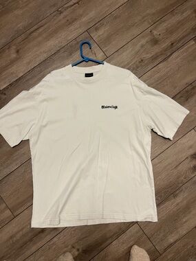 Balenciaga White Short-Sleeve Crewneck T-Shirt with Small Black Logo